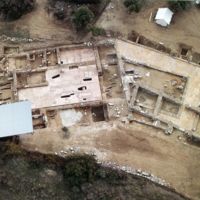 Aerial view of the excavation area in Paliochora with the early Christian basilica.