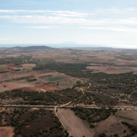 The Thracian valley as it is today. In the background the hills of Abdera and Mandra and in the center the island of Samothrace.