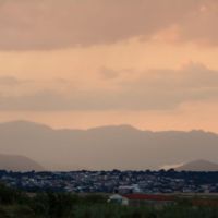 Abdera, as seen from the south side. In the background there is the mountain range of Rodopi.