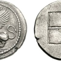 A Silver tetradrachm of the 5th century BC.