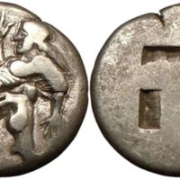 A silver Stater of Thassos dated back to the 5th century BC.