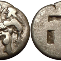 A silver Stater of Thassos dated back to the 5th century BC.