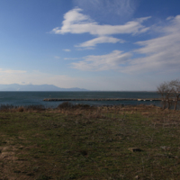 View from the Byzantine acropolis of Polystylon. In the background the island of Thassos.