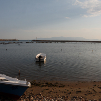 View of the ancient and the modern port of Abdera. In the background the island of Thassos.