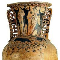 Representation of Polyphemus&#039; blinding on a vase.