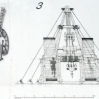 Drawing of a crane, the so-called “lifting machine of the human cage”.