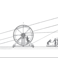 Drawing display of the lifting and transportation of marble blocks.