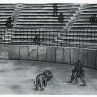 Σχεδιαστική αναπαράσταση του αρχαίου θεάτρου της Μαρώνειας σε χρήση κατά την ρωμαϊκή εποχή.